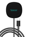 Incarcator wireless Spacer, Quick Charge 15W Qi, conector Type-C, rol de stand prin prindere magnetica, negru - Incarcatoare telefoane