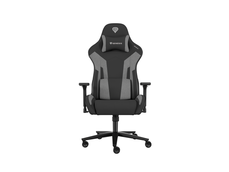 Scaun gaming Genesis Nitro 720, material Synthetic PU + Textil, reglabil pe inaltime, greutate maxima suportata 150 kg, inaltime scaun reglabil 46.5 - 53.5 cm, spatar ajustabil 135°, dimensiuni roti 60mm,  echipat cu piston cu gaz clasa 4, manere 3D, negru/gri
