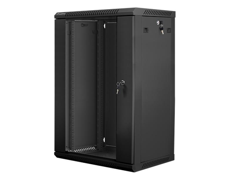 Dulap rack 19" perete 18U / 600x450 (flat pack) cu ușă din sticlă, negru  V2