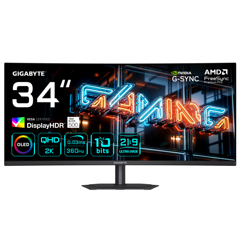 Monitor Consumer GIGABYTE MO34WQC36, 34", 3440 x 1440 pixeli, Black
