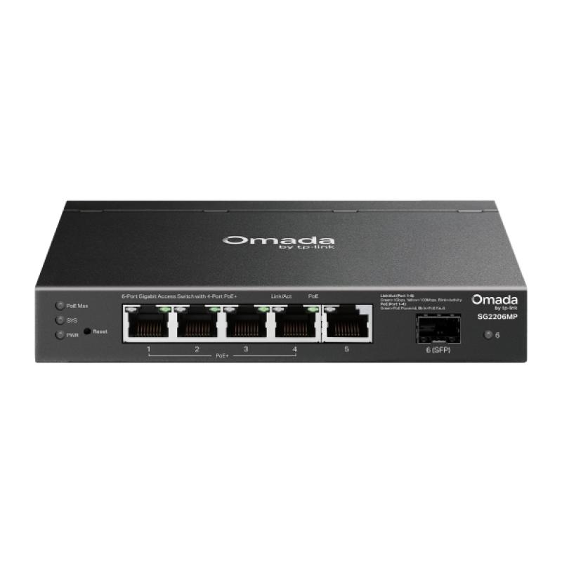 Switch Omada Access 6-Port Gigabit, 5× Gigabit RJ45 ports (4× PoE+) and 1× Gigabit SFP slot, 63W total PoE budget pana la 30W pentru fiecare port* PoE+, putere maxima 53.5 VDC / 1.31 A, capacitate switch 12 Gbps - PC, Periferice & Software