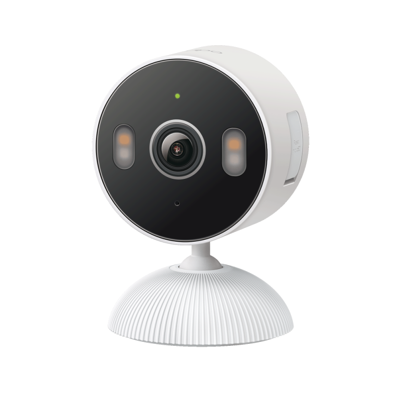 Indoor/Outdoor Home Security Wi-Fi Camera SPEC: 2K (2304x1296), 2.4 GHz FEATURE: Smart Detection and Notifications (motion, people, baby crying), Sound and Light Alarm, Remote Control, Two-Way Audio, Voice Control (Works with Google Assistant, Alexa, and Samsung SmartThings), Local Storage through
