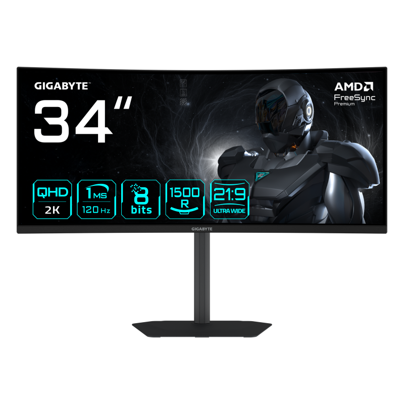 Monitor Gaming GIGABYTE GS34WQCA, 34", 3440 x 1440 pixeli, Black