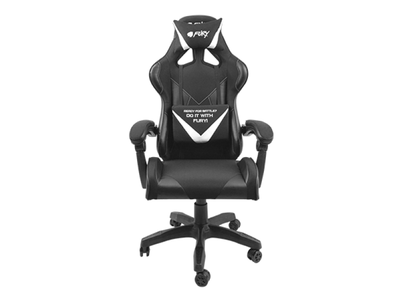 Scaun gaming FURY AVENGER L, material piele ecologica+polyester, reglabil pe inaltime, greutate maxima suportata 150 kg, inaltime scaun reglabil 46.5 - 56.5 cm, spatar ajustabil 180°, dimensiuni roti 60mm,  echipat cu piston cu gaz clasa 3, manere 4D, negru