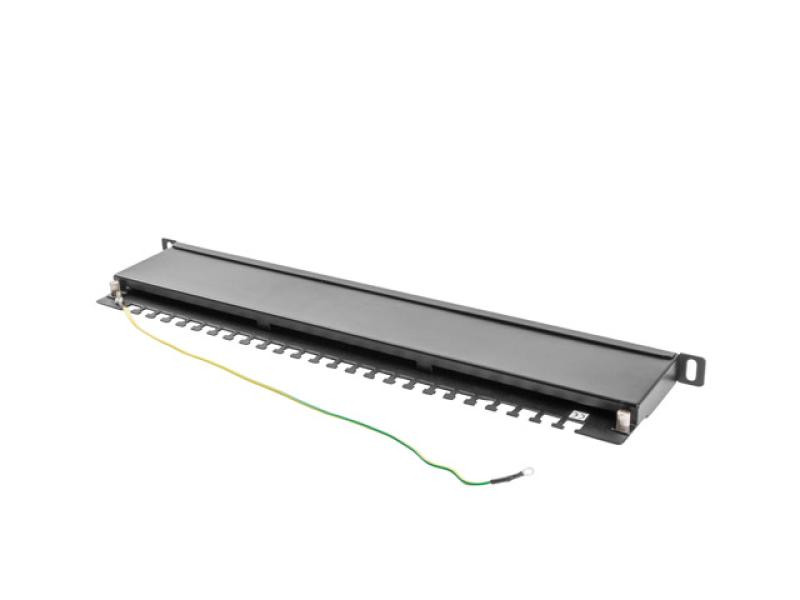 Patch panel 24 porturi 0,5U 19" Cat.5e FTP cu organizator cabluri, ecranat, negru