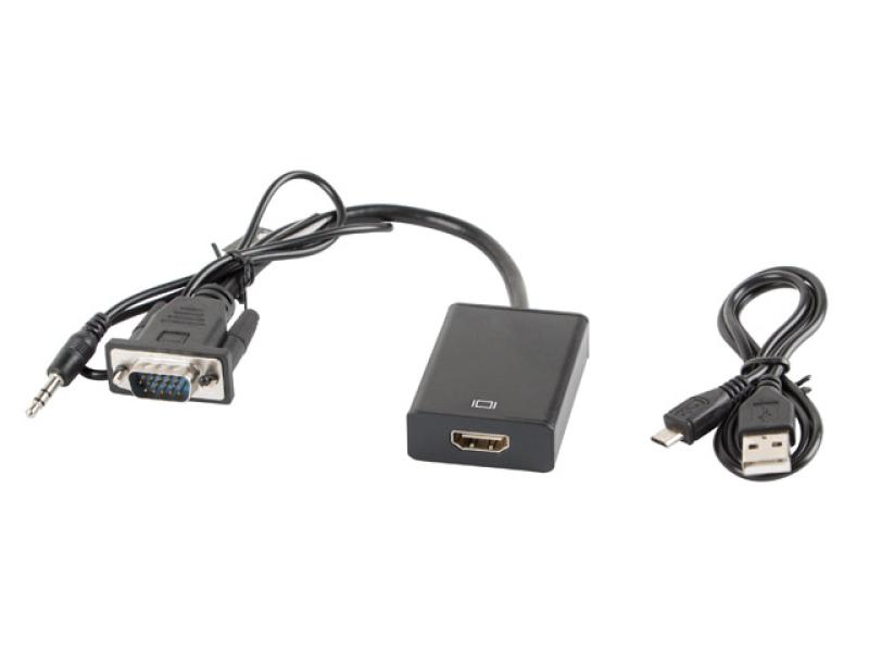 Cablu adaptor VGA(M) + minijack 3,5 mm(M)  HDMI(F) 20 cm negru