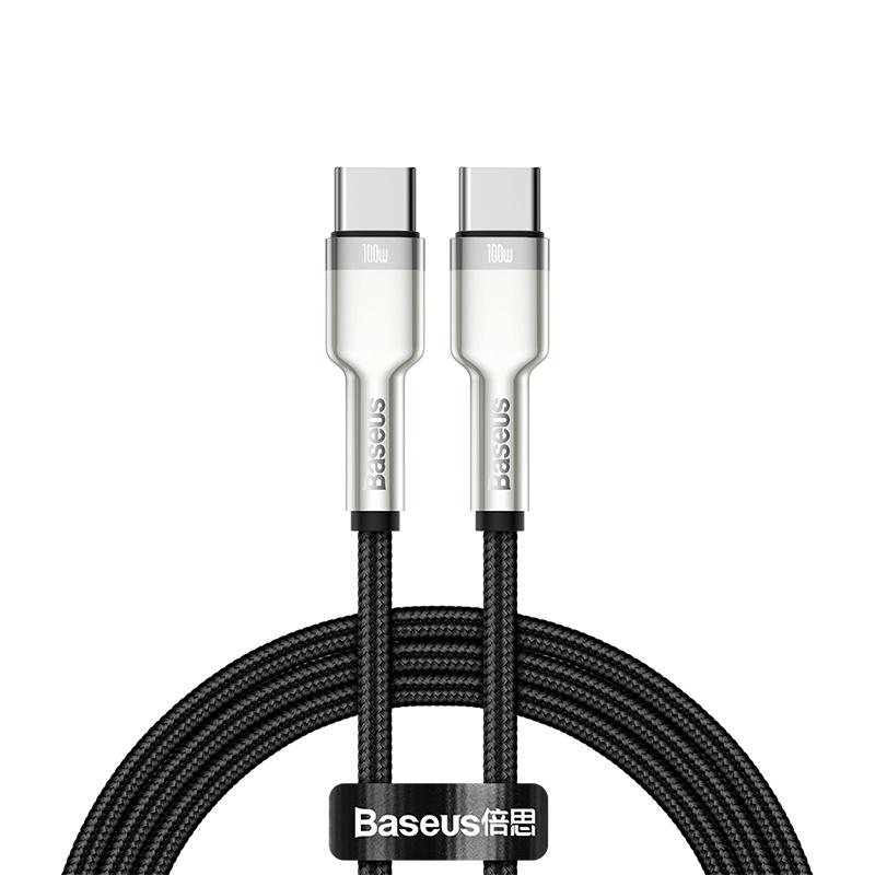 Cablu alimentare si date Baseus Tungsten Gold, Fast Charging, USB Type-C la USB Type-C 100W, brodat, lungime 2m, negru
