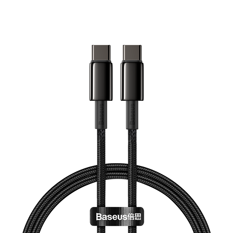 Cablu alimentare si date Baseus Tungsten Gold, Fast Charging, USB Type-C la USB Type-C, putere 100W, brodat, 1m, negru - Cabluri periferice