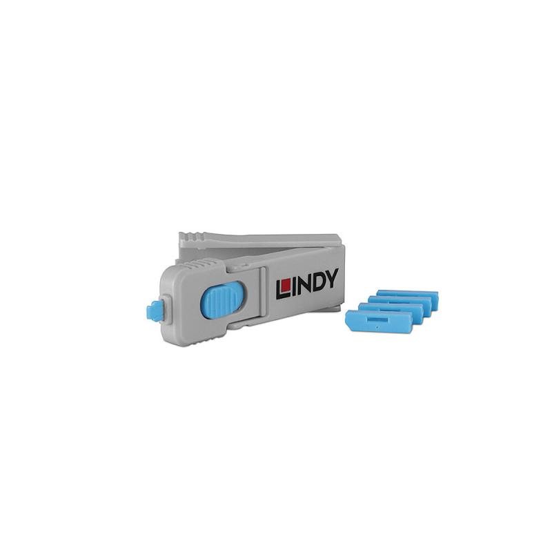 Port blocker Lindy 4 x Display Port, material ABS, albastru - Cabluri periferice