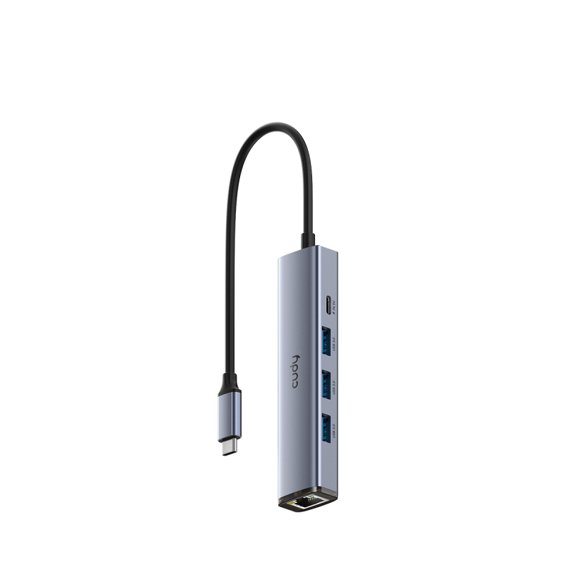 Hub USB CUDY UH605, USB-C, 5 porturi, RJ-45, Argintiu