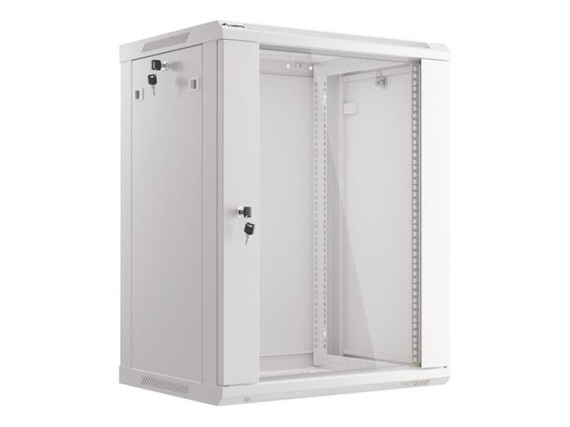 Dulap rack 19" perete 15U / 600x450 (flat pack) cu ușă din sticlă, gri  V2