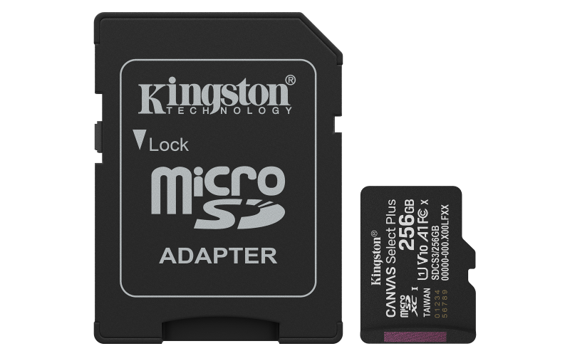 Card de memorie Kingston Canvas Select Plus Gen3 Micro-SDXC, 256 GB, Clasa 10 + Adaptor - Aparate foto & accesorii