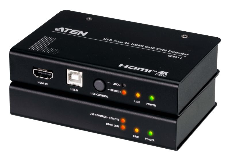 KVM Extender Aten CE801. Tipul: Transmițător & transmițător-receptor AV, Tehnologia de conectare: Prin cablu, Maximă de transfer de la distanţă: 100 m. Tip port transmițător video: HDMI, Tip port transmițător local video: HDMI, Tip port transmițător local tastatură/mouse: USB. Tip port receptor