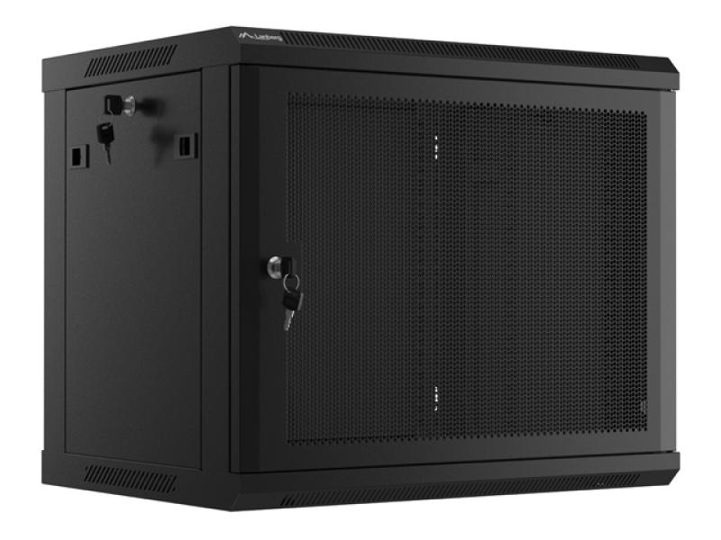 Dulap rack de perete 19″, 9U, 600×450 mm, usa perforata, negru, - Accesorii