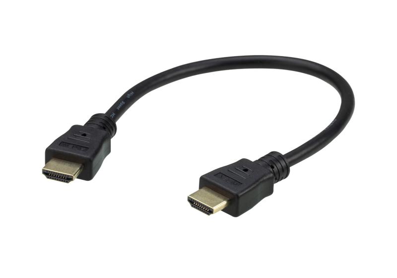 Cablu ATEN 2L-7DA3H. Lungime cablu: 0,3 m, Conector 1: HDMI Tip A (Standard), Conector 1 gen: Tată, Conector 2: HDMI Tip A (Standard), Conector 2 genuri: Tată, Placare contacte conectori: De aur, 3D, Culoarea produsului: Negru, De aur - Cabluri video