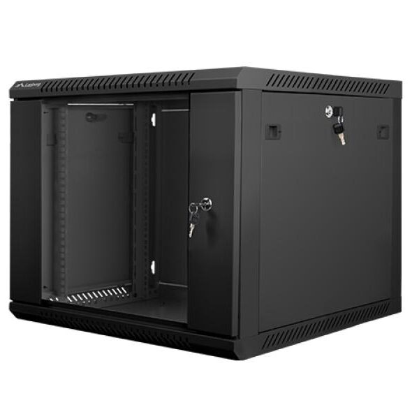 Dulap rack de perete 19″, 9U, 600×600 mm, usa din sticla, negru, V2 - Cabinete metalice