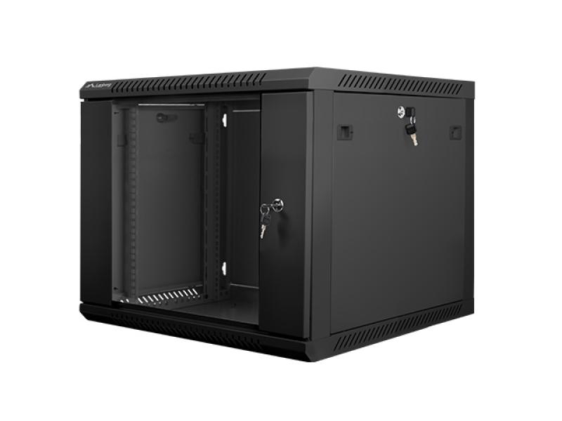 Dulap rack de perete 19″, 9U, 600×600 mm, usa din sticla, negru, V2 - Cabinete metalice