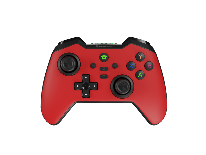 Controller wireless Genesis Mangan 400, tip Analog/Digital, interfata USB, bluetooth, numar butoane 19, lungime cablu 200 cm, acumulator 000 mAh, compatibilitate Android, iOS, MAC, Windows 10,11,7,8, rosu