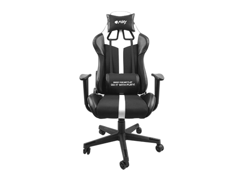 Scaun gaming FURY AVENGER XL, material piele ecologica+polyester, reglabil pe inaltime, greutate maxima suportata 150 kg, inaltime scaun reglabil 46.5 – 56.5 cm, spatar ajustabil 180°, dimensiuni roti 60mm, echipat cu piston cu gaz clasa 3, manere 4D, alb - Console & Jocuri