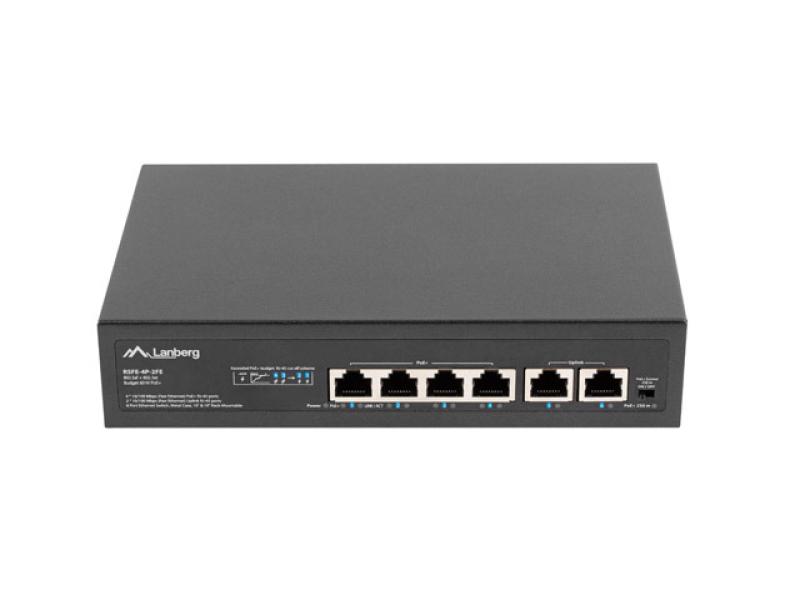 Switch  4x 100 Mb PoE+ / 2x 100 Mb, fara management, rack 10"/19", Fast Ethernet, 60W