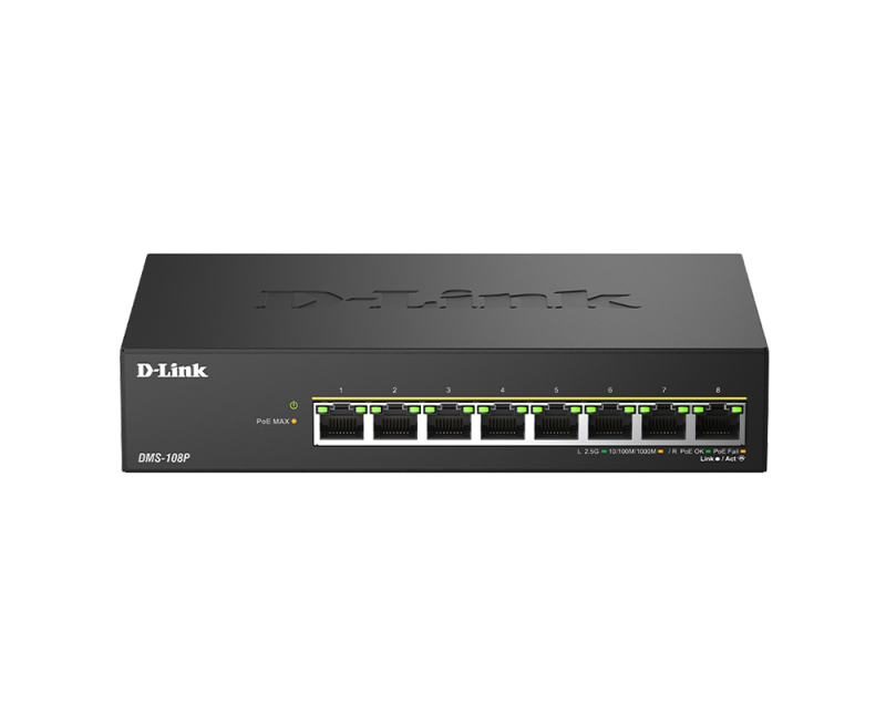 Switch DLink DMS-108P, 8 porturi, PoE, 8 x RJ-45, Auto MDI/MDIX adjustment for all ports, viteza de transfer LAN 2.5 Gbps, capacitate 40 Gbps - PC, Periferice & Software