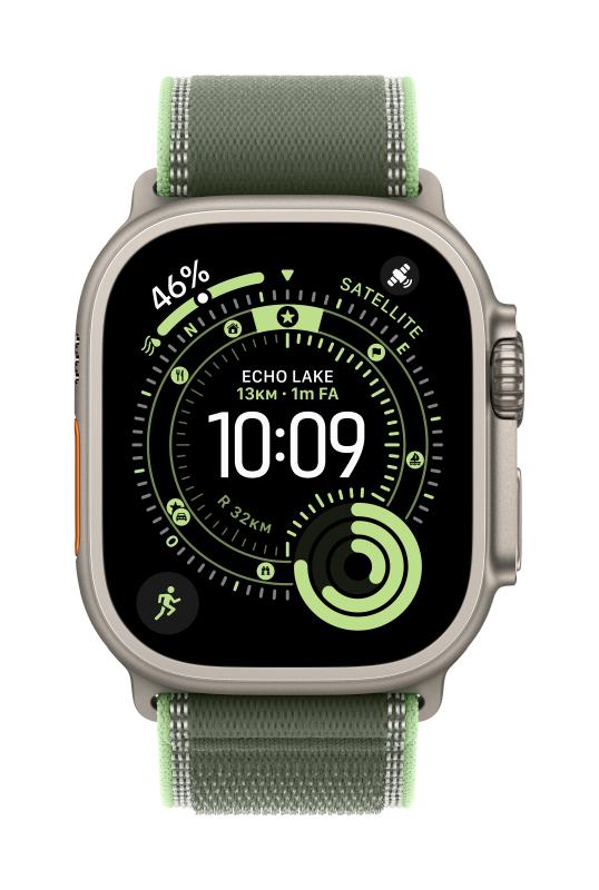 Curea pentru Apple Watch 49mm Green/Neon Trail Loop - S/M - Natural Titanium Finish