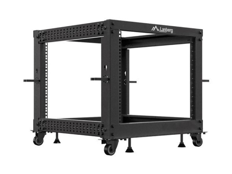 Rack deschis 19″ 9U, 600×600–1100 reglabil, negru - Cabinete metalice