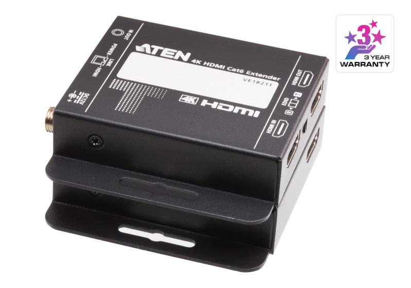 Video Extender 4k HDMI CAT6 ATEN VE1821-AT-G. Tipul: Emițător & receiver AV, Rezoluţia maximă: 4096 x 2160 Pixel, Tipuri de cabluri suportate: Cat5e, Cat6. Tehnologia de conectare: Prin cablu. Tip de sursă de curent: DC, Consum energie (receptor): 0,87 W, Consum energie (transmițător) (max): 1,86