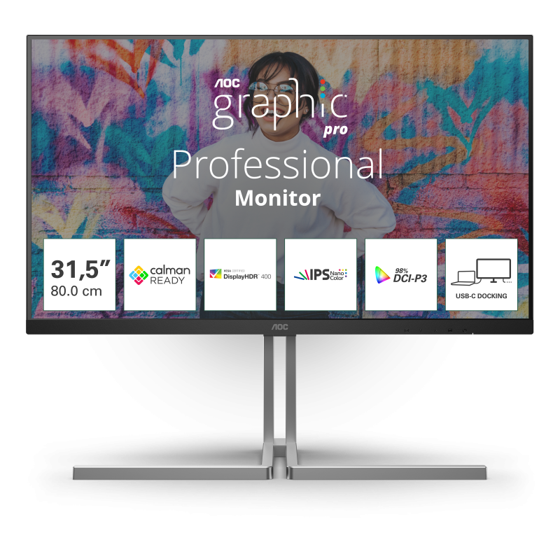 Monitor Consumer AOC U32U3CV, 31.5", 3840 x 2160 pixeli, Black, 3 ani Garantie