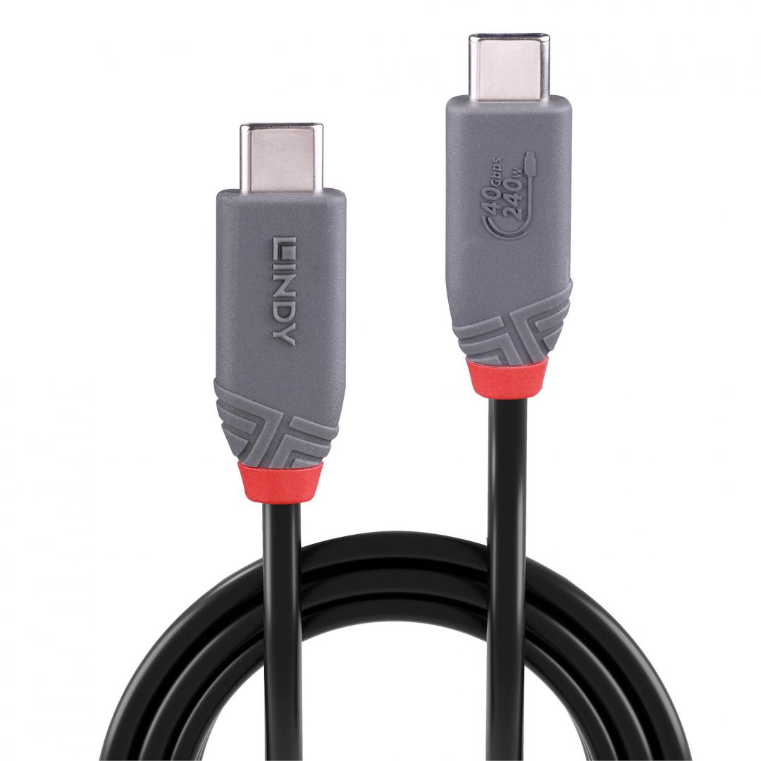 Cablu Lindy USB4 240W USB Type C, putere maxima 240W, 100W , lungime 2 metri, latime de banda supotata 40Gbps, gri - Cabluri video