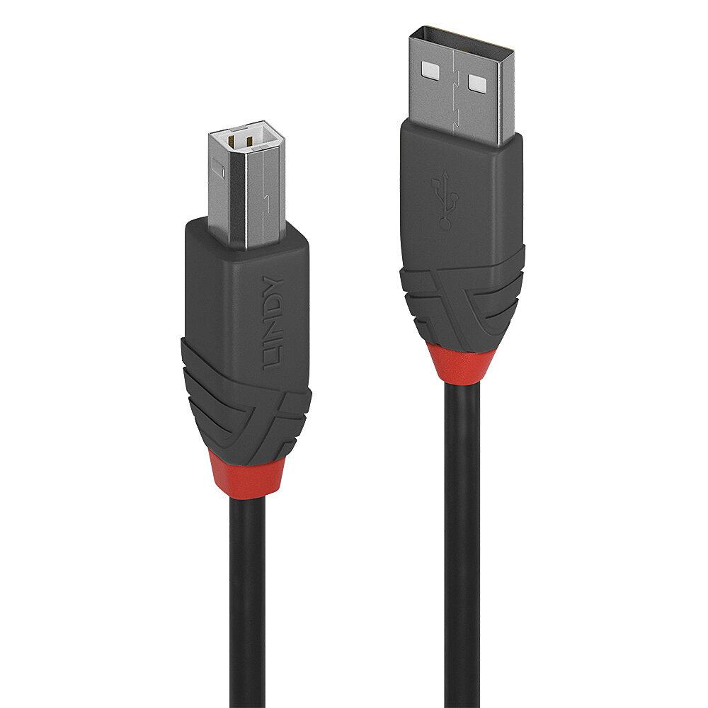 Cablu Lindy USB A la USB B Anthra Line, lungime 1m, latime de banda suportata 480Mbps, minimum band radius 16mm (0.63in), negru - Cabluri video