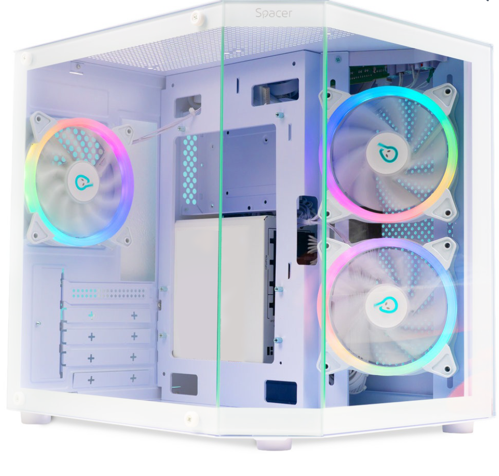 Carcasa SPACER Aquarium, RGB, Micro Tower, White - Carcase
