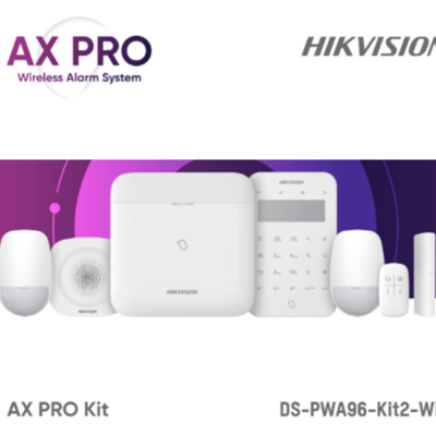 Kit de alarma wireless AX PRO Middle Level DS-PWA96-Kit2-WE contine: 1 x DS-PWA96-M-WE (96 zones wireless control panel), 2 x DS-PDP15P-EG2-WE (PIR motion sensor), 1 x DS-PDMC-EG2-WE (Magnetic Contact), 1 x DS-PK1- LT-WE (Wireless LCD Keypad), 1 x DS-PKF1-WE (Keyfob), 1 x DS-PS1-I-WE (Internal - Centrale si tastaturi