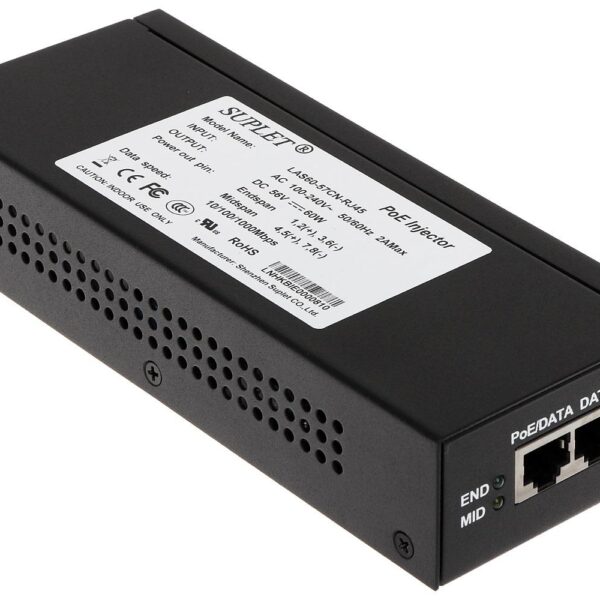 Injector POE Hikvision, LAS60-57CN-RJ45; 60W PoE injector, 2* RJ45 interface, 10/100/1000 Mbps, EU plug. - Accesorii