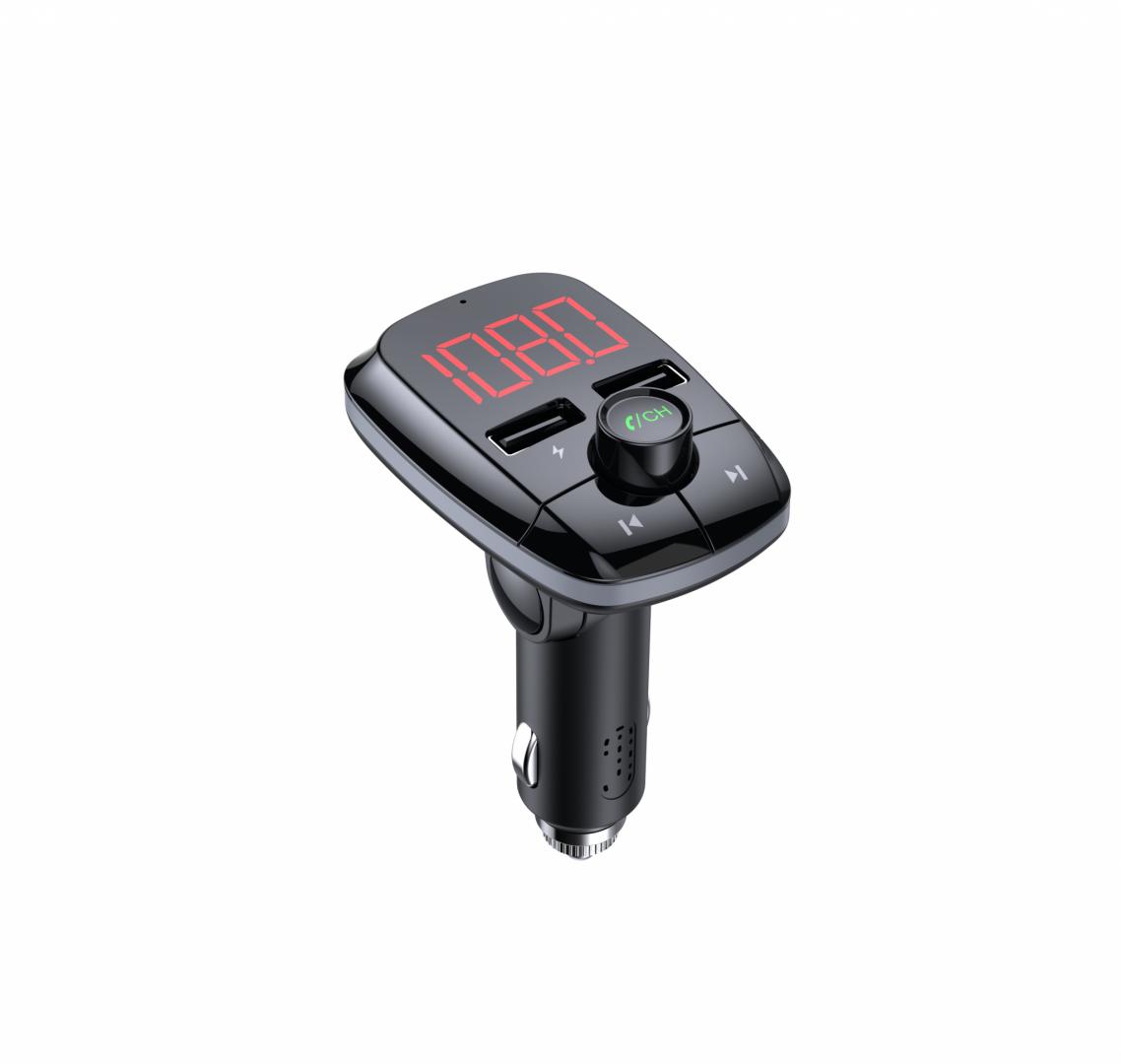 Modulator FM Serioux ABFM50, Bluetooth 5.0 , raza actiune de până la 5 m, voltaj intrare: 1x DC 12V/24V ,2 porturi USB: 1x USB DC5V 2.4A Max 1 x USB audio (pana la 32 GB), slot MicroSD (pana la 32 GB), format muzica: MP3/WMA/WAV, frecvența FM: 87.5MHz - 108.0MHZ, microfon incorporat , functii