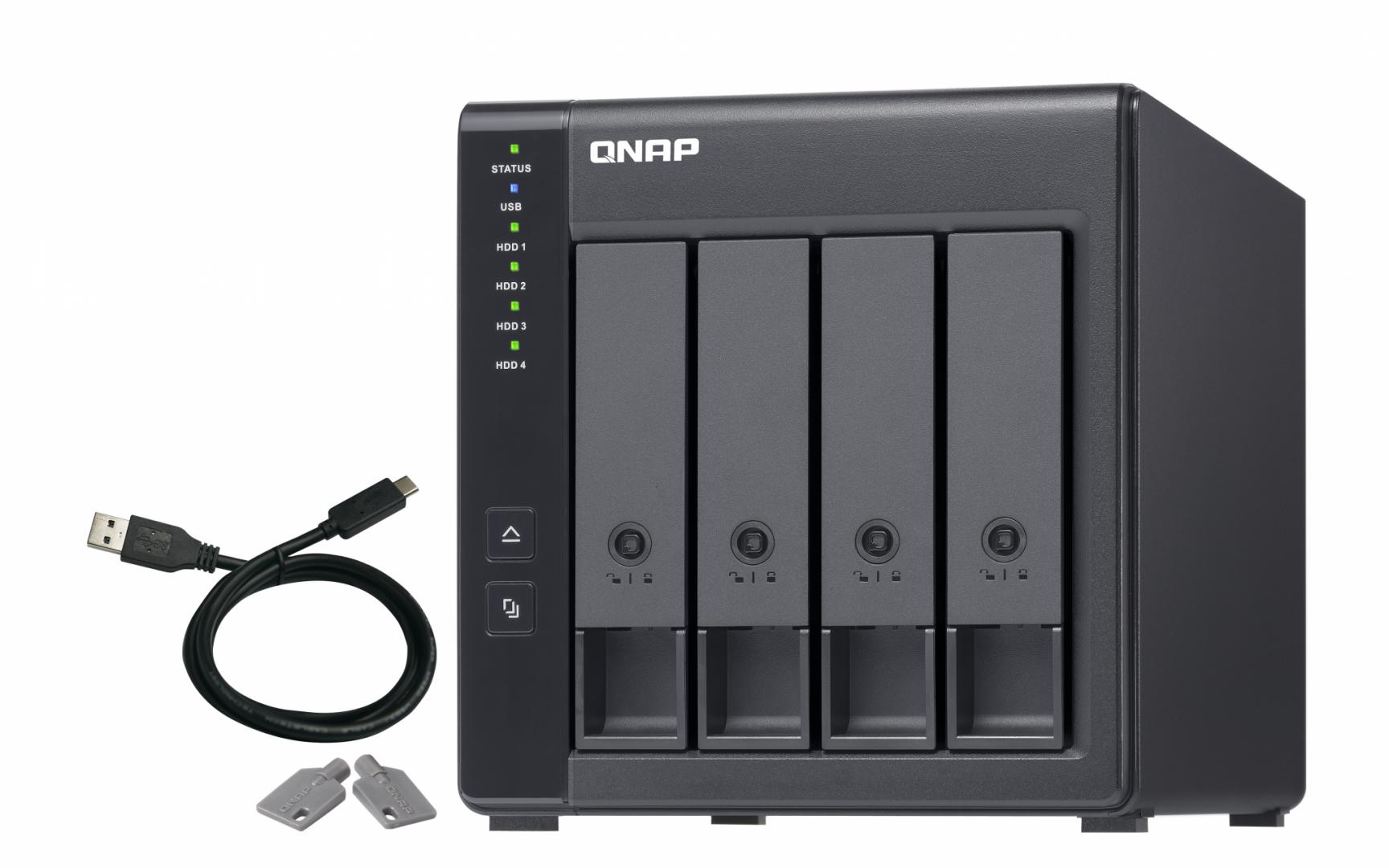 Extensie USB QNAP TR-004 4-Bay, 2.5/3.5 SATA 3Gbps HDD (compatibile cu SATA 6Gbs/, 3Gb/s, neincluse), 1xUSB3.0 (type-c), tower, PSU adaptor 65W, garantie 2 ani - NAS