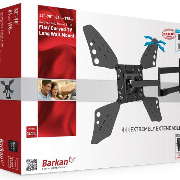 Suport TV de perete, Barkan 3400LW.W, Fix, 40″- 70″, VESA 600 x 400 mm, suporta pana la 25kg, alb - Suporturi TV / Monitor