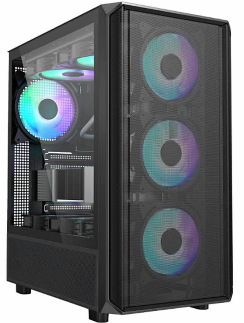 Carcasa gaming Serioux Vanguard, fara sursa, tip middle tower, capac superior cu filtru magnetic de praf, panoul lateral: sticla securizata, sasiu: SPCC 0.5T, USB2.0x2+HD Audio, USB 3.0 x1, porturi rezervate pentru ventilator:, față: 3 x ventilatoare fix de 120mm(incluse)ARGB, suportă cooler pe