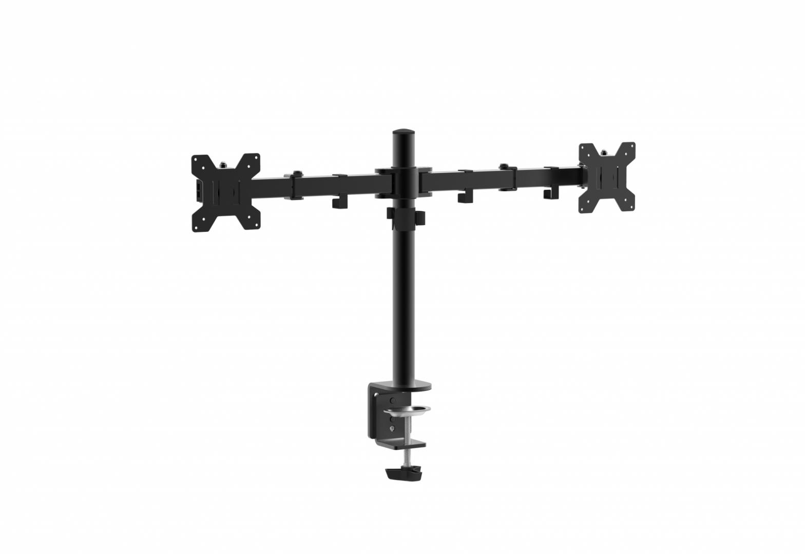 Suport dublu monitor Serioux, MM1903A, mobil, tilt:+/- 90 °, swivel: 180 ° , rotatie 360°, VESA: 75×75 / 100×100mm, compatibilitate 10″-27″ , reglabil pe inaltime: 400mm ,extensie braț: 415mm ,greutate maxima suportata 8 kg, culoare negru - Suporturi TV / Monitor