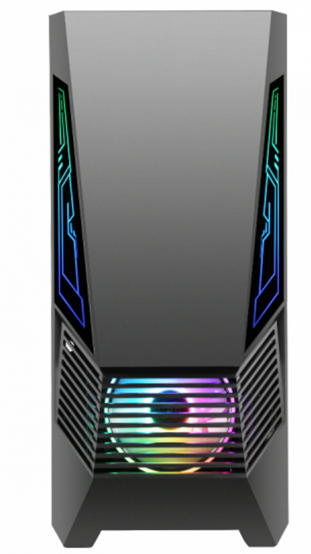 Carcasa gaming Serioux Rogue, tip middle tower, mesh si banda ARGB, Capac superior cu filtru magnetic de praf, panoul lateral: sticla securizata, sasiu: SPCC 0.6T, USB2.0x2+HD Audio, USB 3.0 x1, porturi rezervate pentru ventilator:, față: 1 ventilator RGB fix de 120mm(inclus), suportă cooler pe - Carcase