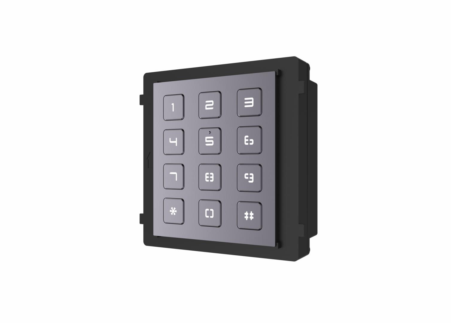 Modul de extensie videointerfon cu tastatura Hikvision DS-KD-KP; permite formarea codului de apartament sau a codului de acces; montajaplicat sau ingropat (accesoriile de montaj nu sunt incluse); iluminarepe timp de noapte; Protectie: IP65, IK7; Dimensiuni: 98.5 mm × 100 mm ×34.2 mm; Temperatura de - Securitate