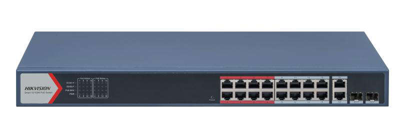 Switch 16 porturi POE Hikvision DS-3E1318P-EI(B), L2, Smart Managed, 16 × 100 Mbps PoE RJ45 ports si 2 × porturi gigabit, Putere PoE 230W, maxim 30W per port, Extend mode – pana la 300 metri, Switching capacity 7.2 Gbps, Visualized Topology Management, Network Health Monitor, Real-Time Alarm Push - PC, Periferice & Software