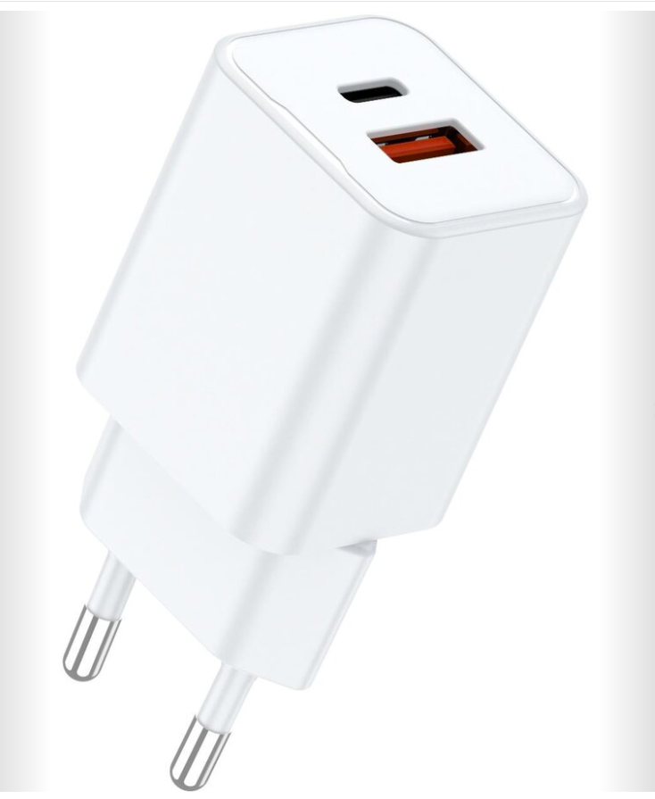 Lemontti Incarcator Retea GaN Dual Port 1x Type-C si 1x USB-A QC 3.0, 25W, Alb