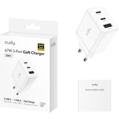 Incarcator retea CUDY CH67, 67W, 3 porturi, alb - Incarcatoare telefoane