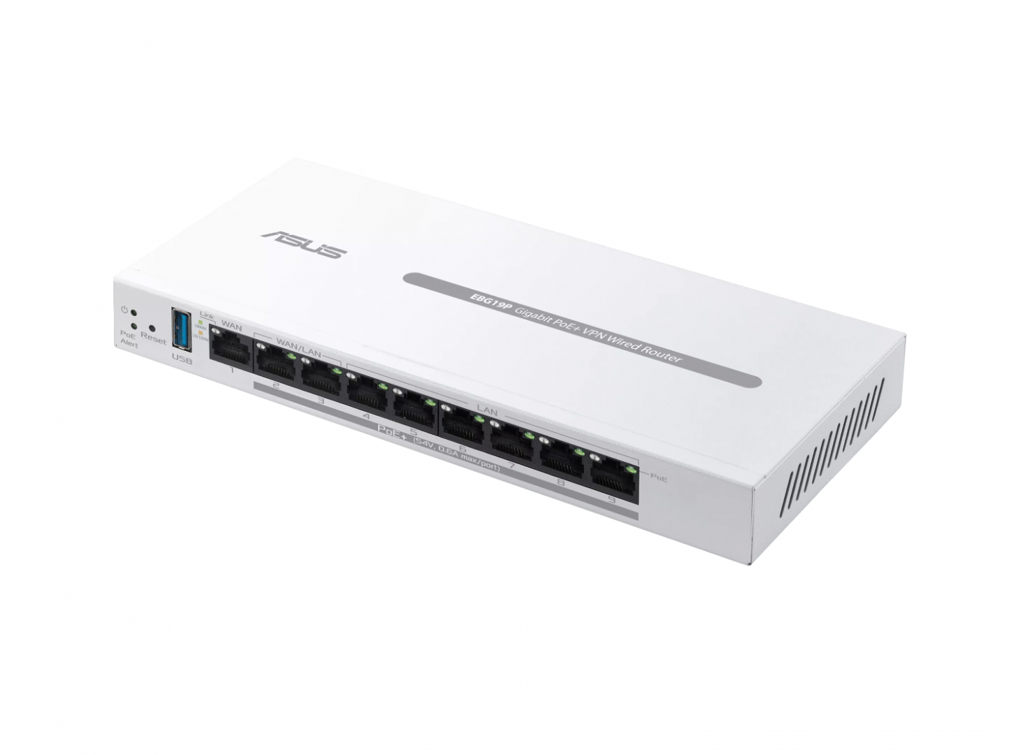 ASUS WIRED ROUTER 8 porturi POE EBG19P, Standarde wireless: Bluetooth® 3.0, Bluetooth® 3.2, IEEE 802.1p, IEEE 802.1q, IEEE 802.3, IEEE 802.3ab, IEEE 802.3i, IEEE 802.3u, IEEE 802.3x, IPv4, IPv6, 1 x antena interna Bluetooth, Procesor:  1.8GHz Dual-core ARMv8, Memorie: 256 MB Flash, 512 MB RAM
