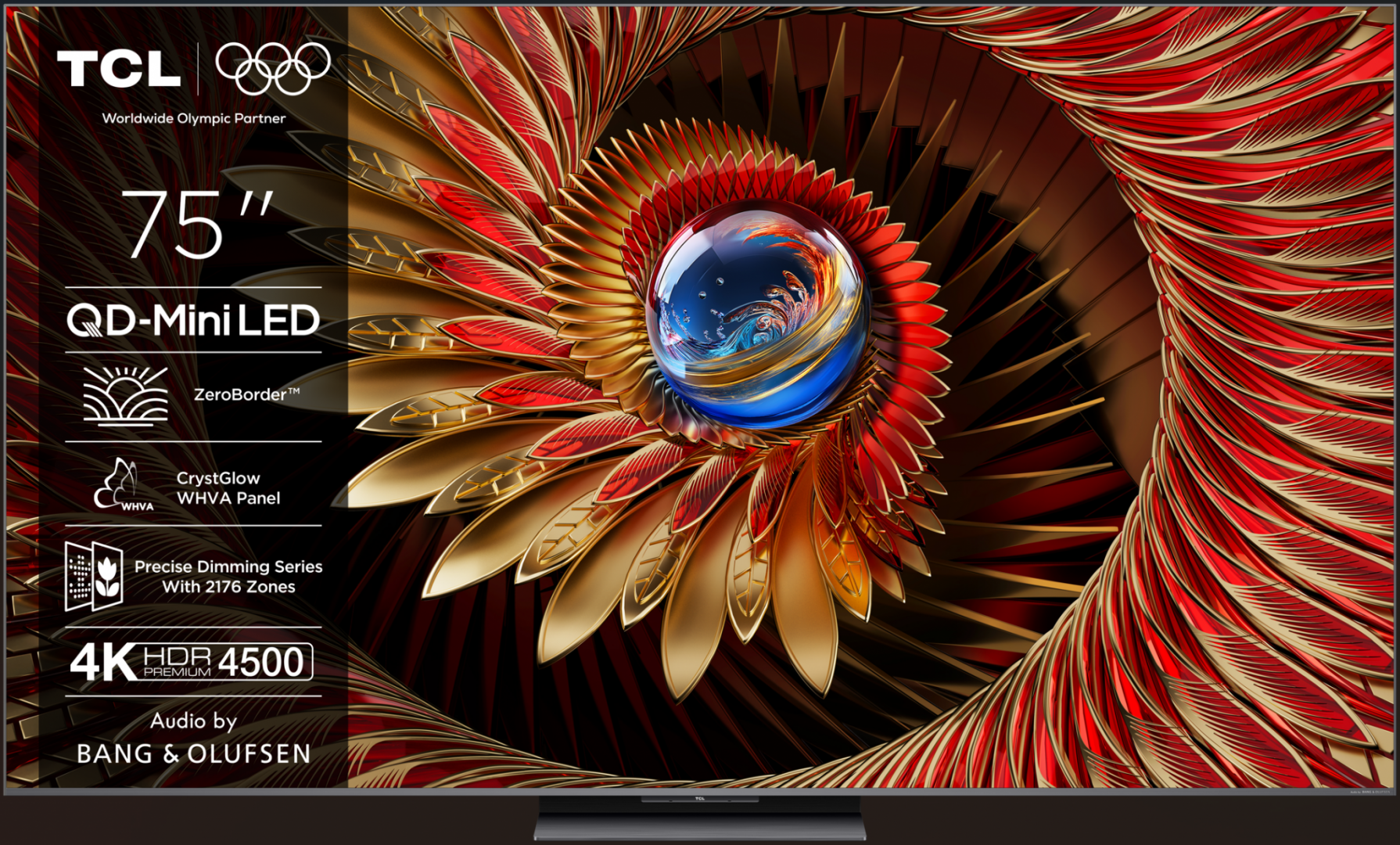 Televizor TCL QD-MiniLED 75Q8C, 189 cm, Smart Google TV, 4K Ultra HD, 144Hz, Bang & Olufsen