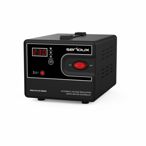 Stabilizator de tensiune Serioux Servo 124-500VA, putere 500VA/300W, tip servo motor, transformator toroidal+ Servo motor, interval tensiune intrare 150V ~ 260V, interval frecvența intrare 45Hz ~ 65Hz, tensiune de ieșire 230V, precizie de ieșire ±3%, prize: 1x Schuko, distorsiuni <3%, eficienţă - Servere, Componente & UPS