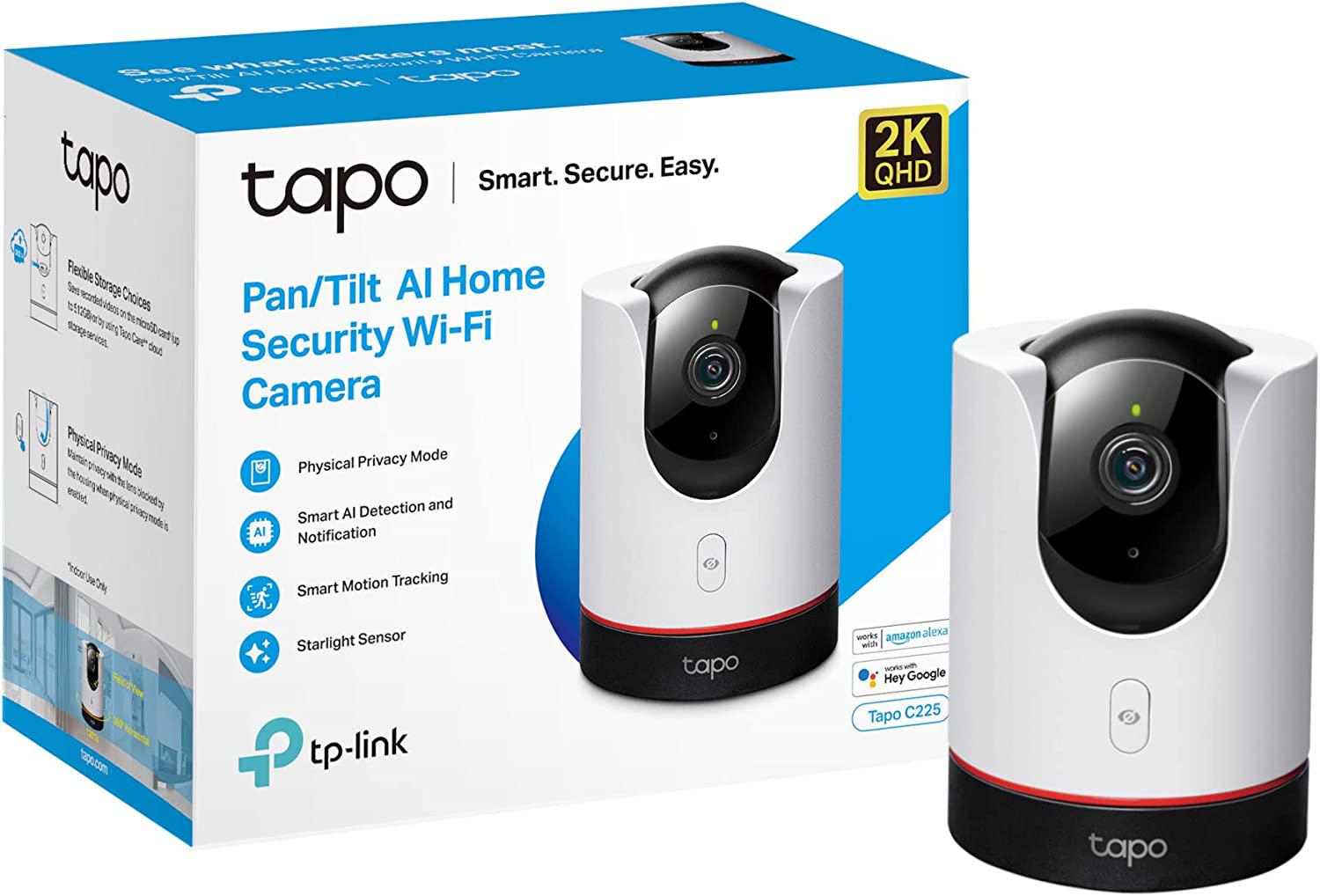 Camera Supraveghere WIFI, wireless Tapo C225, Senzor 1/3″, rezolutie: 2K QHD (2560 × 1440 px, 15fps), Obiectiv: D1.6, 4mm, Night Vision, raza vizuala: 360° orizontal, 149° Vertical, Protocol WI-FI: IEEE 802.11b/g/n, 2.4 GHz, Securitate Wireless: WPA/WPA2-PSK, Compresie video: H.264, Microfon si - Camere supraveghere IP