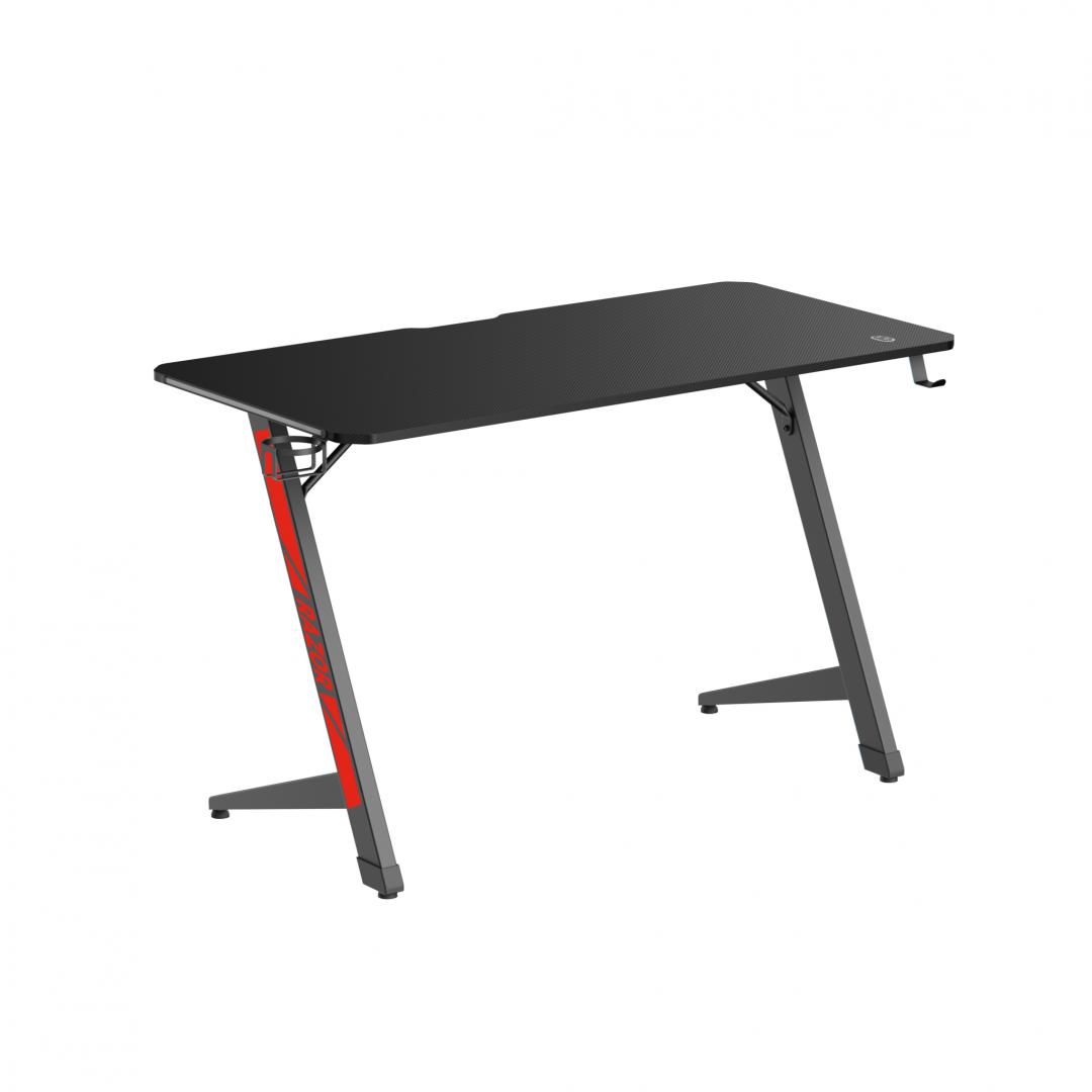 Birou Gaming Serioux Razor cu LED RGB, Material: MDF și melamină, plastic, oțel, Dimensiuni birou 1200x600x750mm, Dimensiuni blat (LxlxA) 1200x600x15mm, Greutate suportata 75kg, Iluminare ambientală LED cu gradient multicolor, Culoare: negru mat și roșu mat - Birouri gaming