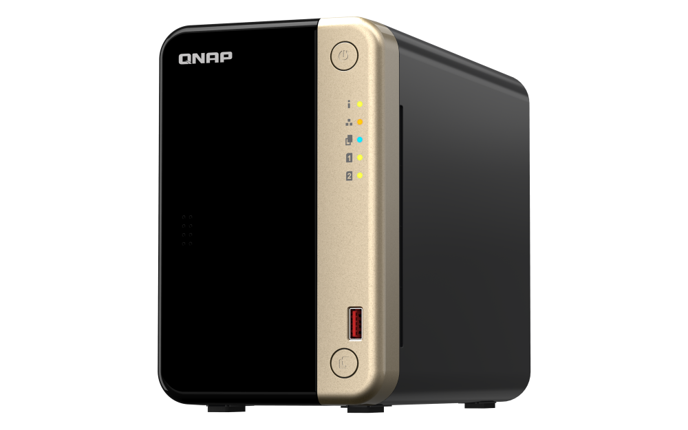 NAS QNAP 264 2-Bay, CPU Intel Celeron N5105/N5095 4-core/4-thread Processor, RAM 8 GB DDR4 (onboard, not expandable), HDD 2 x 2.5″/3.5″ SATA 6Gbps + 2 x M.2 2280 PCIe Gen 3 x1 SSD slots (neincluse), LAN: 2 x 2.5GbE (optional 10GbE expansion via a PCIe card), USB3.2 Gen2: 2 x Type-A USB2.0: 2, tower - NAS